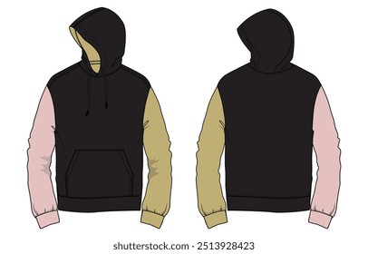 Long sleeve hoodie vector illustration template front and back views