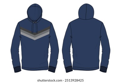 Long sleeve hoodie vector illustration template front and back views