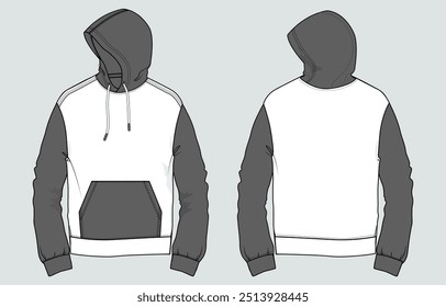 Long sleeve hoodie vector illustration template front and back views