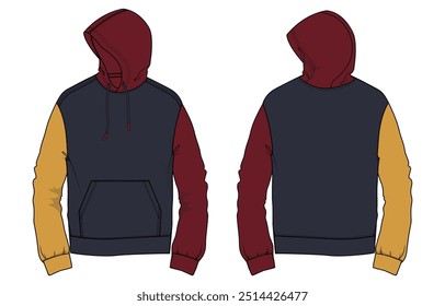 Long sleeve hoodie vector illustration template front and back views