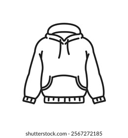 long sleeve hoodie vector logo, stylish street clothing in outline art icon