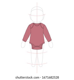 Long Sleeve Infant Bodysuit. Mock up for kids fashion design