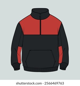 Long sleeve jacket with pocket and zipper technical fashion flat sketch vector illustration template front and back views. Fleece jersey sweatshirt jacket for men's and boys.
