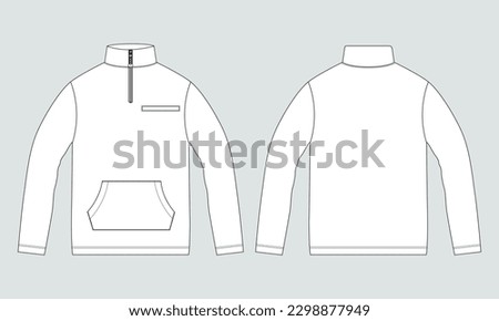 Long sleeve jacket with pocket and zipper technical fashion flat sketch vector illustration template front and back views. Fleece jersey sweatshirt jacket for men's and boys.
