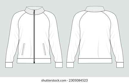 Long sleeve jacket technical drawing fashion flat sketch vector illustration template front and back views