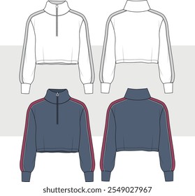 Long sleeve jacket technical drawing fashion flat sketch vector illustration template front and back views. unisex Sweatshirt clothing mock up.