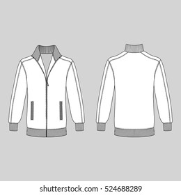 Long sleeve jacket with zipper outlined template (front & back view), vector illustration isolated on grey background