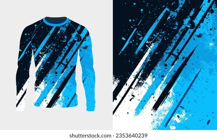 Long sleeve jersey blue grunge texture for extreme sport, racing, gym, cycling, training, motocross, travel. Vector backdrop - Shutterstock ID 2353640239