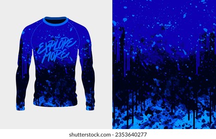 Long sleeve jersey blue grunge texture for extreme sport, racing, gym, cycling, training, motocross, travel. Vector backdrop