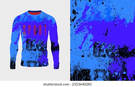 Long sleeve jersey blue grunge texture for extreme sport, racing, gym, cycling, training, motocross, travel. Vector backdrop