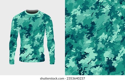 Long sleeve jersey camo texture for hunting, extreme sport, racing, cycling, training, motocross, travel. Vector backdrop 