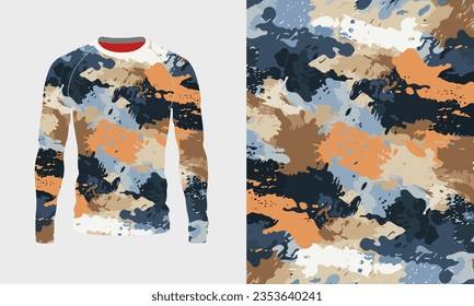 Textura de camo jersey de manga larga para caza, deporte extremo, carreras, ciclismo, entrenamiento, motocross, viajes. Fondo del vector 