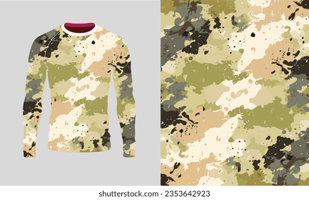 Long sleeve jersey camo texture for hunting, extreme sport, racing, cycling, training, motocross, travel. Vector backdrop 