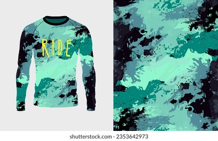 Textura de camo jersey de manga larga para caza, deporte extremo, carreras, ciclismo, entrenamiento, motocross, viajes. Fondo del vector 