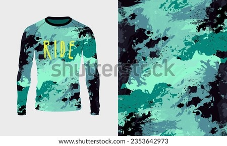 Long sleeve jersey camo texture for hunting, extreme sport, racing, cycling, training, motocross, travel. Vector backdrop 