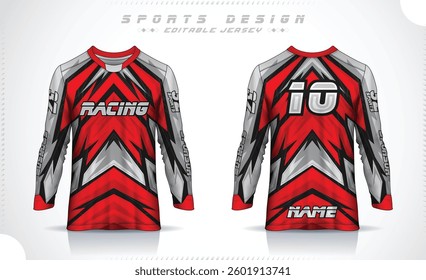 Long sleeve jersey design template, Motocross racing jersey mockup. Sport uniform front and back view