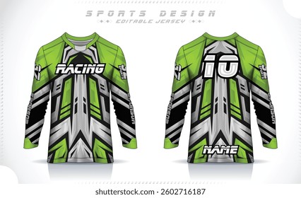 Long sleeve jersey design template, Motocross racing jersey design. Sports uniform front and back view