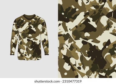 Long sleeve jersey grunge camo texture for extreme sport wear, racing, cycling, football, motocross, travel, backdrop, wallpaper. Vector pattern.