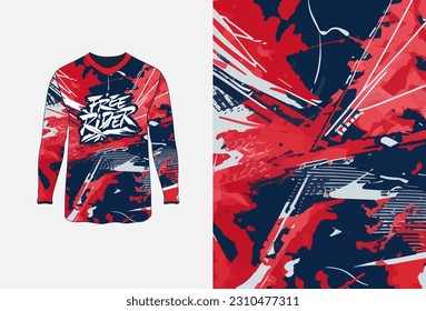 Long sleeve jersey grunge texture for extreme sportwear, racing, cycling, football, motocross, travel, backdrop, wallpaper. Vector pattern.