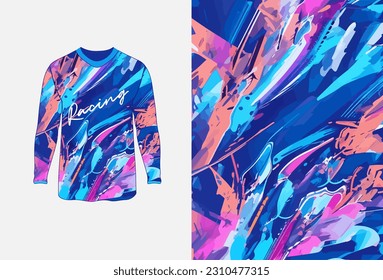 Long sleeve jersey grunge texture for extreme sportwear, racing, cycling, football, motocross, travel, backdrop, wallpaper. Vector pattern.