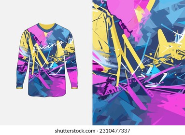 Langärmelige Jersey Grunge Textur für extreme Sportbekleidung, Rennen, Radfahren, Fußball, Motocross, Reise, Hintergrund, Tapete. Vektormuster.