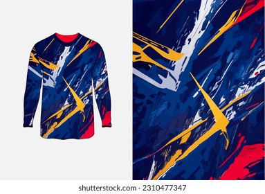 Long sleeve jersey grunge texture for extreme sportwear, racing, cycling, football, motocross, travel, backdrop, wallpaper. Vector pattern.