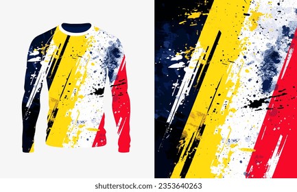 Long sleeve jersey grunge texture for extreme sport, racing, gym, cycling, training, motocross, travel. Vector backdrop