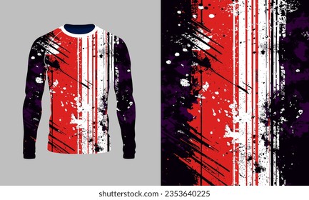 Long sleeve jersey red black white grunge texture for extreme sport, racing, gym, cycling, training, motocross, travel. Vector backdrop