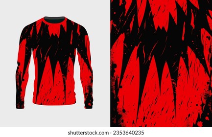 Long sleeve jersey red black grunge texture for extreme sport, gym, racing, cycling, motocross, enduro. Vector backdrop 
