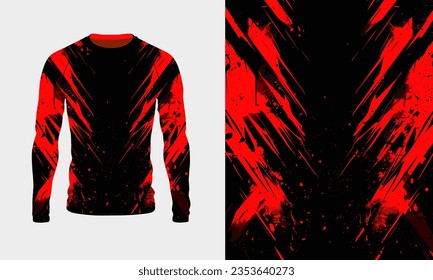 Long sleeve jersey red black grunge texture for extreme sport, gym, racing, cycling, motocross, enduro. Vector backdrop 