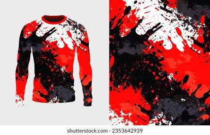 Textura de zinc de manga larga en color rojo negro para deporte extremo, carreras, gimnasia, ciclismo, entrenamiento, motocross, viajes. Fondo del vector