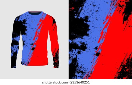 Long sleeve jersey red blue black grunge texture for extreme sportwear, racing, cycling, football, motocross, travel. Vector background.