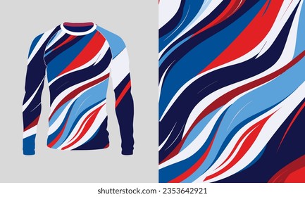 Jersey de manga larga textura de grunge azul rojo para deportes extremos, carreras, gimnasia, ciclismo, entrenamiento, motocross, viajes. Fondo del vector