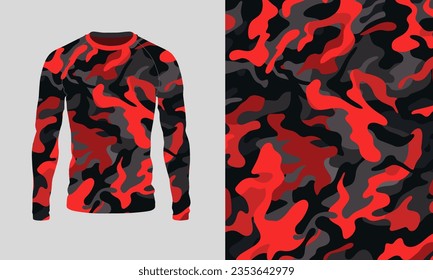 Textura de camo rojo de manga larga para caza, deporte extremo, carreras, ciclismo, entrenamiento, motocross, viajes. Fondo del vector