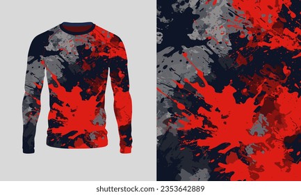 Long sleeve jersey red grunge camo texture for extreme sport, gym, racing, cycling, motocross, enduro. Vector backdrop  svg