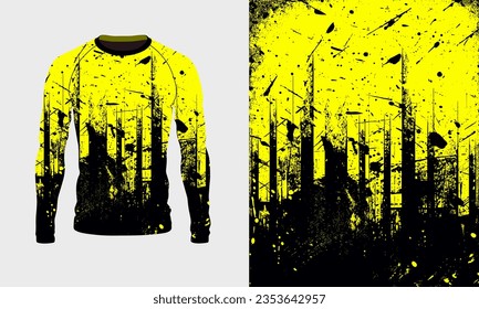 Long sleeve jersey yellow black grunge texture for extreme sport, racing, gym, cycling, training, motocross, travel. Vector backdrop