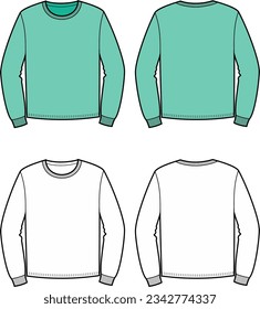 Long sleeve jumper flat sketch. Sweatshirt apparel design. Front and back. Men CAD mockup. Technical drawing template. Vector illustration.
