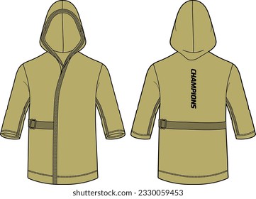 Long sleeve kimono Hoodie jacket sweatshirt design flat sketch Illustration, recovery Hooded jacket with front and back view, winter jacket for Men and women for training, Running and workout