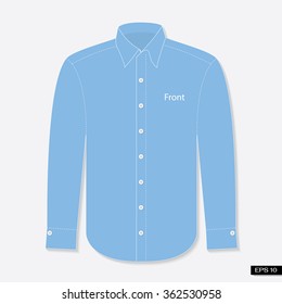 Long sleeve light blue shirt front. Vector