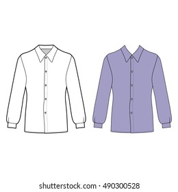 Long sleeve man's buttoned shirt outlined template (front view), vector illustration isolated on white background