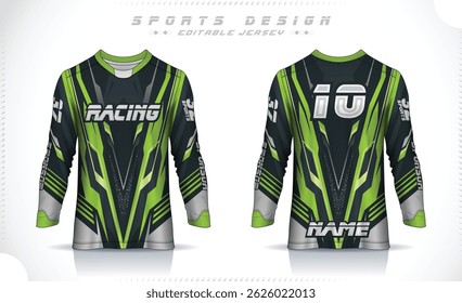 Long Sleeve Motocross Jersey Template, Sports Design front and back view