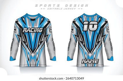 Long Sleeve Motocross Jersey Template, Sports Design front and back view