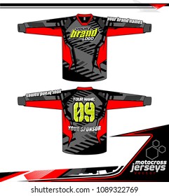 Long sleeve Motocross jerseys t-shirts vector, 
graphic design for football uniforms, unisex cycling, navy submariner and sportswear.