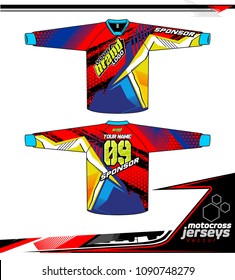 Long sleeve Motocross jerseys t-shirts vector, 
graphic design for football uniforms, unisex cycling, navy submariner and sportswear.