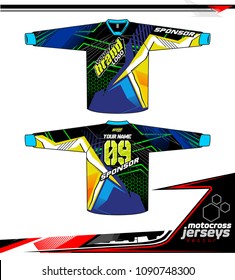 Long sleeve Motocross jerseys t-shirts vector, 
graphic design for football uniforms, unisex cycling, navy submariner and sportswear.
