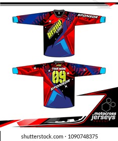 Long sleeve Motocross jerseys t-shirts vector, 
graphic design for football uniforms, unisex cycling, navy submariner and sportswear.