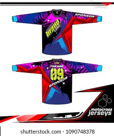 Long sleeve Motocross jerseys t-shirts vector, 
graphic design for football uniforms, unisex cycling, navy submariner and sportswear.