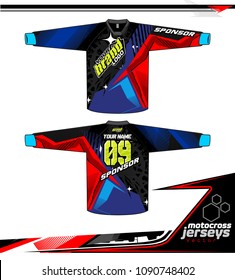 Long sleeve Motocross jerseys t-shirts vector, 
graphic design for football uniforms, unisex cycling, navy submariner and sportswear.