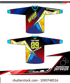 Long sleeve Motocross jerseys t-shirts vector, 
graphic design for football uniforms, unisex cycling, navy submariner and sportswear.
