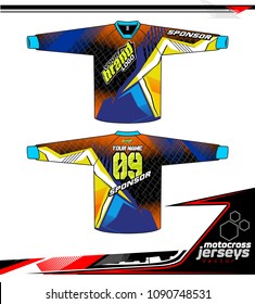 Long sleeve Motocross jerseys t-shirts vector, 
graphic design for football uniforms, unisex cycling, navy submariner and sportswear.